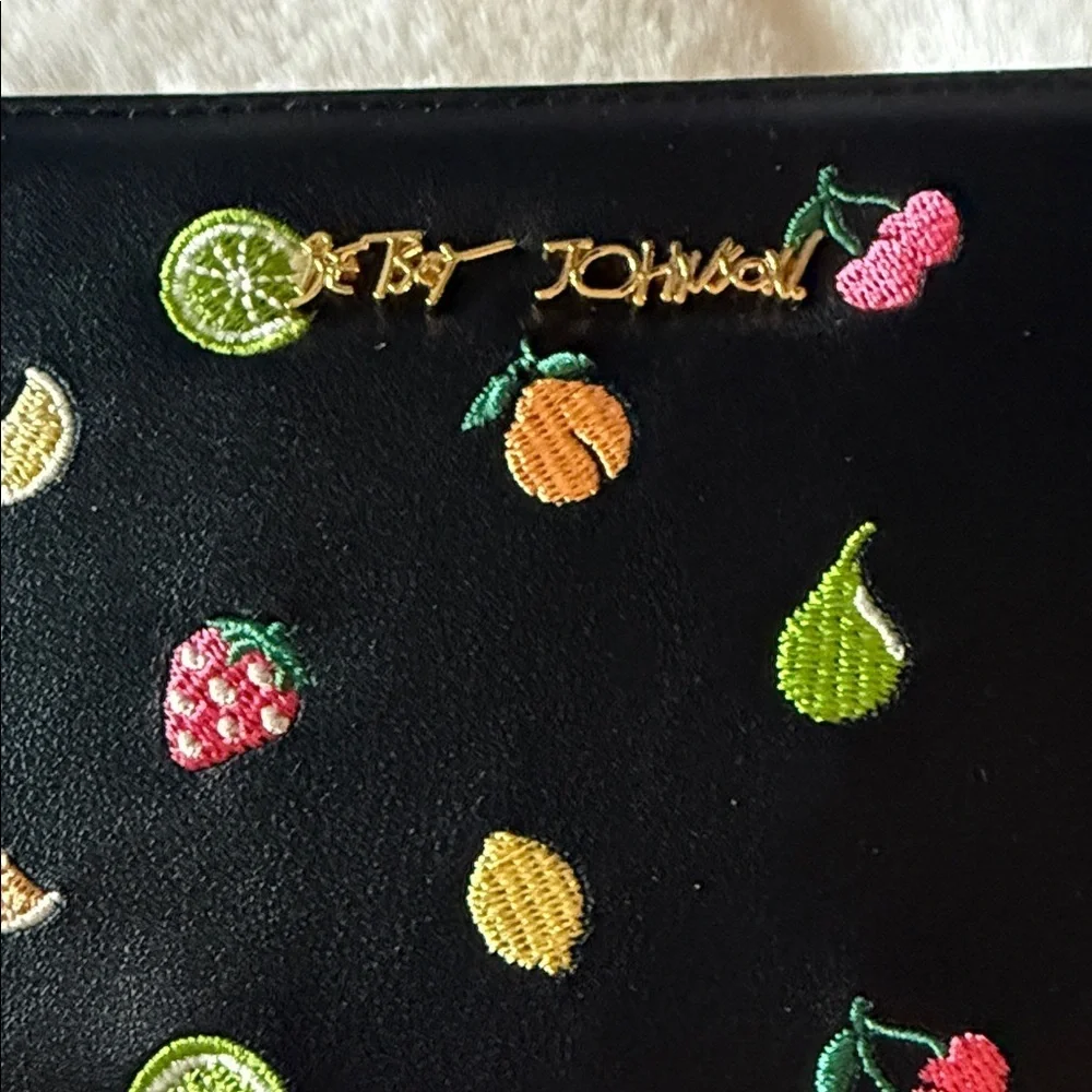Betsey Johnson Black Wallet with Colorful Fruit Accents